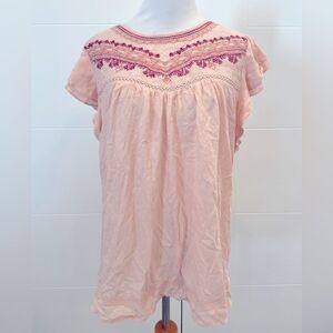 NWT pink blouse with lace and embroidery